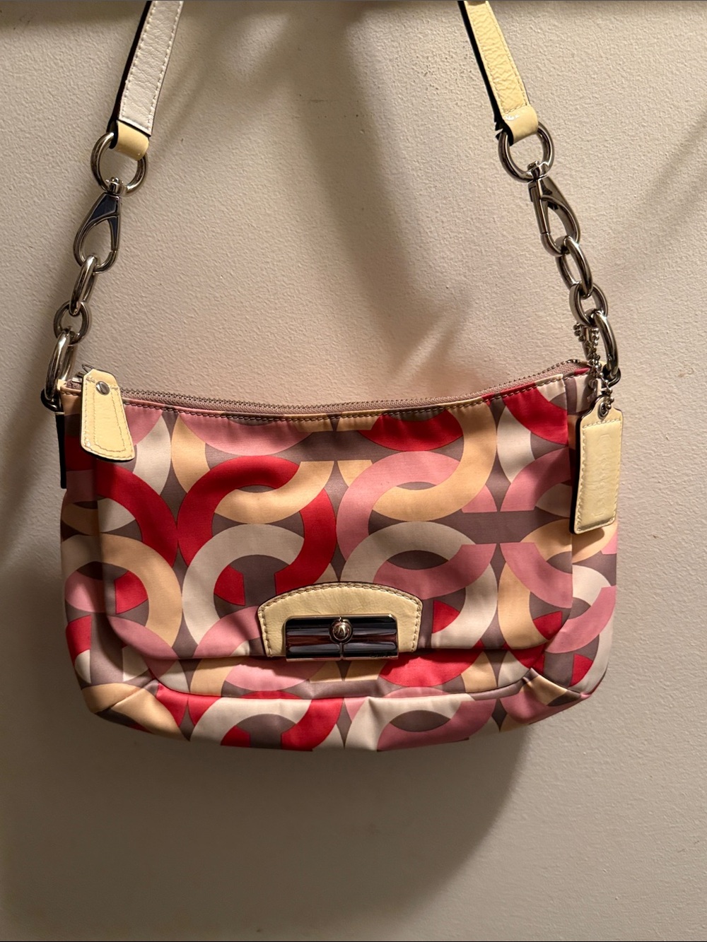 Coach Multicolor Signature Chain-Trim Crossbody in Pink, Red, Cream